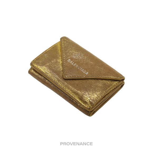 🔴 Balenciaga Papier Mini Wallet - Metallic Gold Leather - Picture 2 of 8